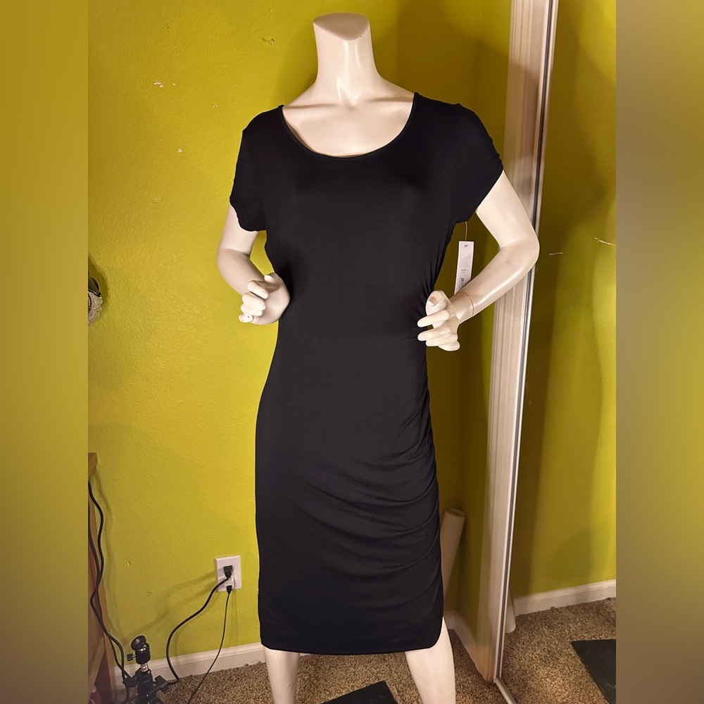 NWT Apt. 9 Black T-shirt Dress with Ruched Detailing